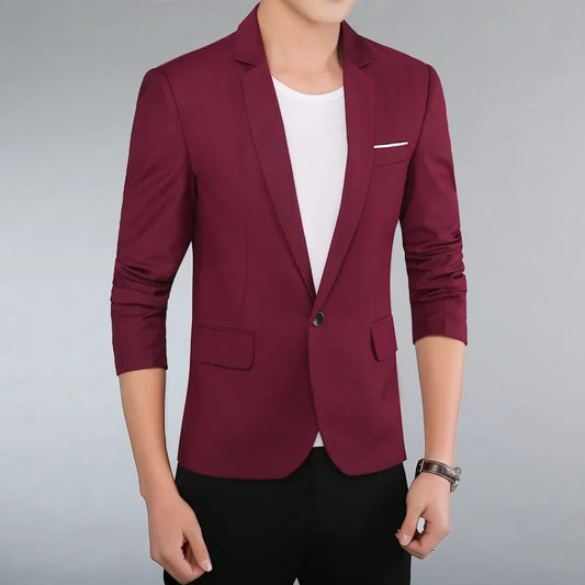 Suit Top 2021 Fashion Spring Autumn Men Jacket Long Sleeve Solid Color Slim Man Casual Thin Suit Office Blazers