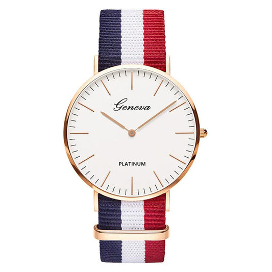 Foreign trade sales stripe cloth neutral fashion trend in wrist watch students scale contracted style quartz watch