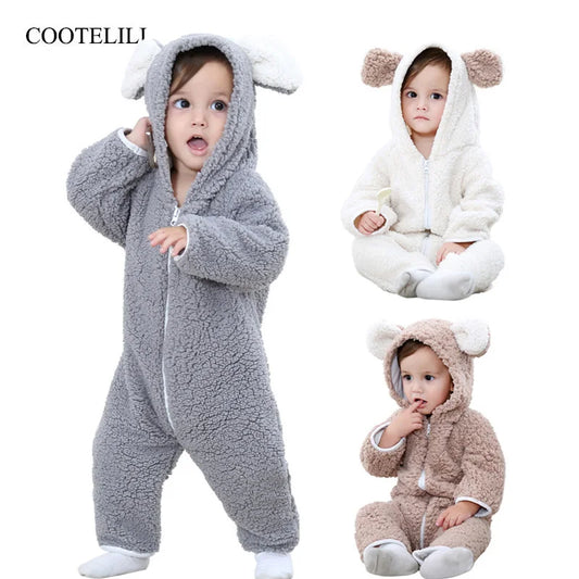COOTELILI Winter Baby Romper 0 to 24M Kids Newborn Baby Costume Hooded Infant Cotton Fleece Coat Baby Boy Girl Clothing