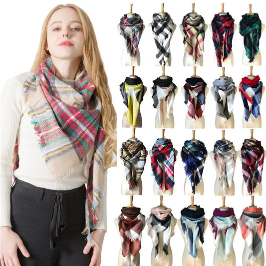 2024New Fashion Casual Women Winter Scarf Triangle Knitted Scarf for Ladies Plaid Shawl and Wrap Female Oversize Scarves Bufanda