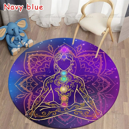 Round Meditation Chakra Pattern Carpet Yoga Practice Area Rug Indoor Home Decoration Floor Mat