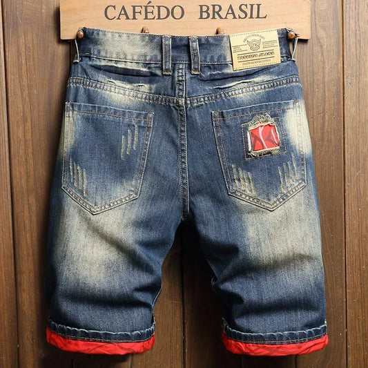 2024 Summer Ripped Denim Shorts Men's Short  Jeans Pants Loose Large Size Medium Fashion Brand Personality