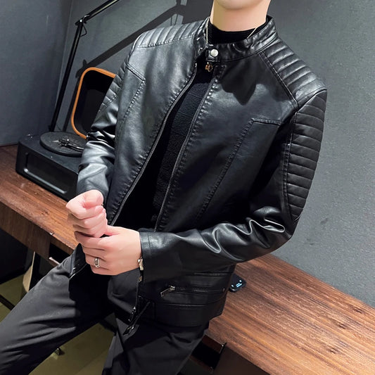 Men's Jackets Autumn Winter Warm Black Mens Slim 2023 PU Leather Jacket Motorcycle Biker Outdoor Outwear Coats 4XL Plus Szie