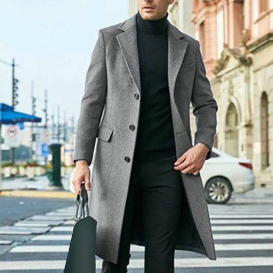 Korean Trend Men's Loose Casual Single-breasted Overcoat Autumn Winter Fashion New Long Sleeve Woolen Long Coat 2023