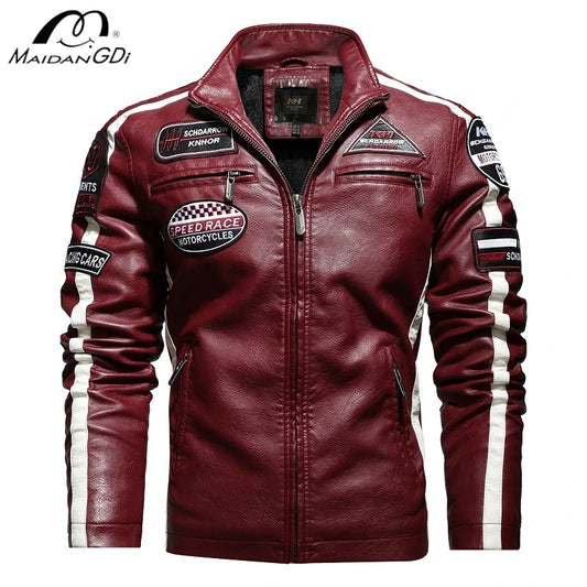 MaiDangDi Men's European Size Men's Leather Clothing Casual Washed Motorcycle PU Leather Jacket Flight Motorcycle Jacket