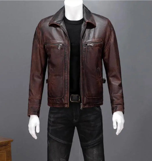 CC Shop.Dermis Brand new men cowhide coat.Natural quality men's genuine Leather jacket.бычина vintage leather cloth brown