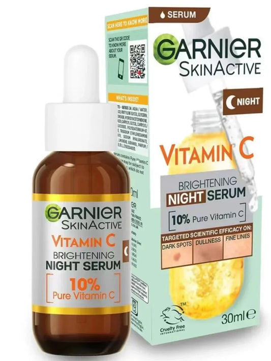 GARNIER 10% VC Brightening Night Essence 30ml Vitamin C Serum  Improve Dullness Yellowing Whiten Skin Tone Rare Beauty Skincare