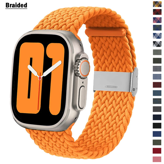 Braided Solo Loop For Apple watch band 44mm ultra-2 49mm 45mm 42-40mm-41mm Elastic bracelet iWatch series 9 8 se 6 7 5 4 3