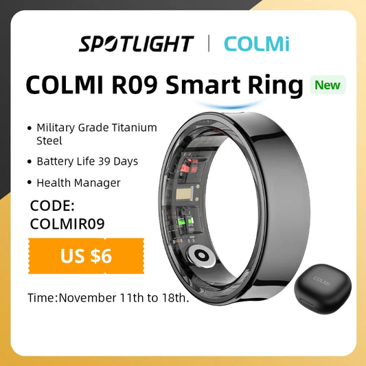 2024 COLMI R09 Smart Ring Men Women with Charging Case, Body Temperature Health and Sleep Monitor For Xiaomi Samsung Phone