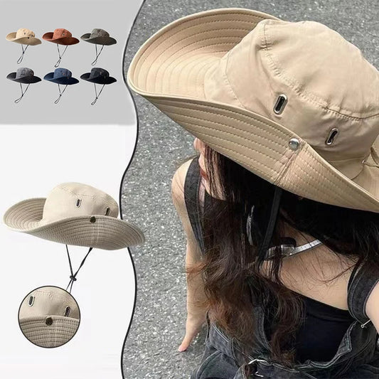 Womens Outdoor Sun Hat Summer UV Protection Bucket Safari Wide Brim Fisherman Cap Cowboy Men Fishing Hiking Beach Hats 2024