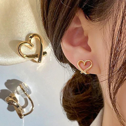 Fashion Simple Irregular Heart Ear Clips Women Girls No-Piercing Silicone Ear Stud Earrings Korean Earring Party Jewelry Gifts