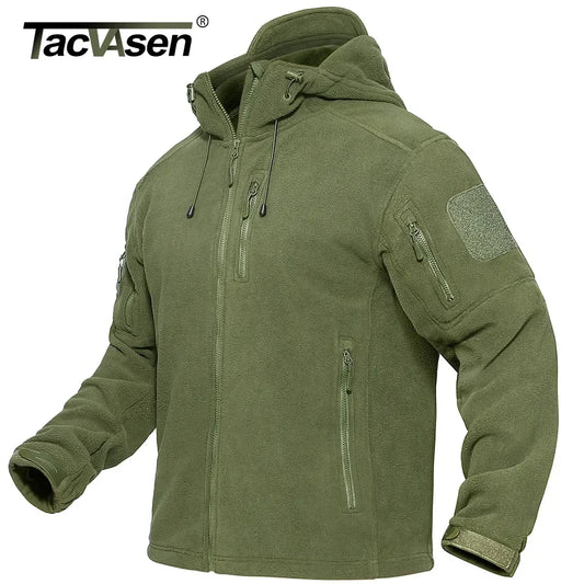 TACVASEN Spring Winter Fleece Jacket With Hoodie Mens Hooded Fleece Jacket Full-Zip Up Outdoor Windproof Hooded Warm Work Coat