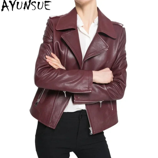 AYUNSUE Real Sheepskin Genuine Leather Jacket Women Fall Clothes 2024 Motorcycle Short Jackets New in Coats дубленка женская