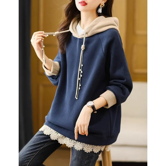 Women's Autumn Winter New Fashionable Elegant Pullover Hooded Long Sleeved Hoodie Casual Versatile Western-style Commuting Tops