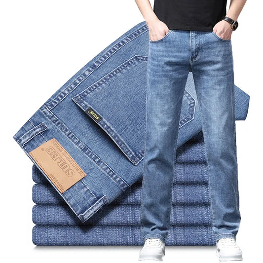 Spring Summer Thin Jeans Men's Brand Clothing Business Straight Casual Pants Stretch Cotton Breathable Male Denim Trousers
