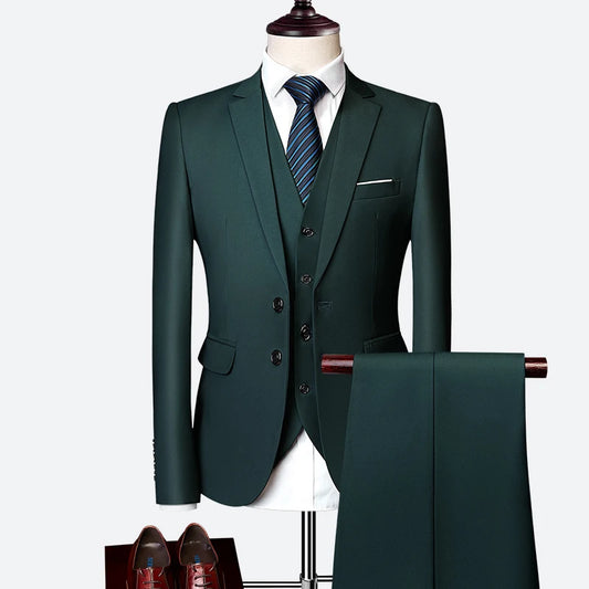 Luxury 3 piece men's wedding suit fashion men's slim solid color business office suit sets large size men Blazer+ pants + vest