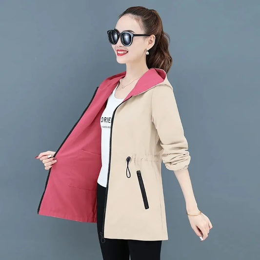 2024 New Autumn Women's Jacket Double-sided Windbreaker Female Long Sleeve Jackets Hooded Casual Basic Coat Loose Outerwear 4XL