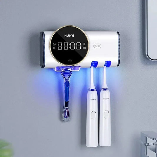 Wall-mounted UV Toothbrush Holder Razor Rack Toothbrush Sterilizer Toothpaste Dispenser Extruder Shelf Bathroom Accessories Set