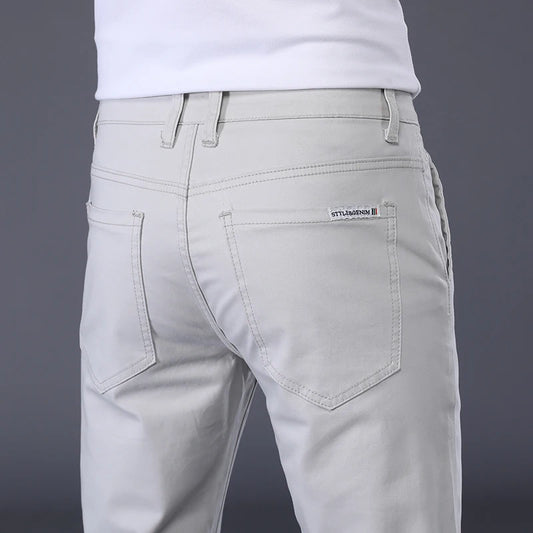 Summer Thin Men's Casual Pants Cotton 7 Colors Classic Style Elastic Straight Slim Fit Business Fashion Long Trousers Male
