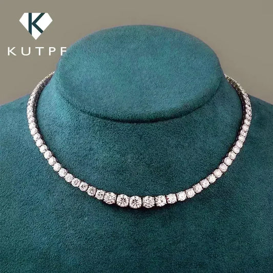 Full Moissanite Tennis Necklace with Certificate 3-5mm Size Gradient Diamond Necklaces for Women 925 Sterling Silver Neck Chain