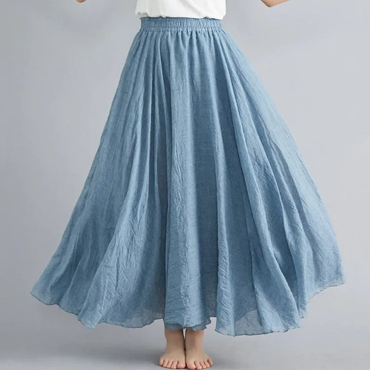 Fashion Cotton Linen Clothes Women Skirts Maxi Y2k Elegant Beach Saia Ropa Mujer Casual Vestido Boho Long Skirt Faldas Harajuku