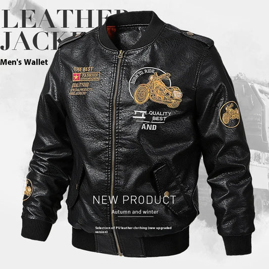 PU Leather Motorbike Jacket Men Autumn Winter Plush Washed Retro Motorcycle Jacket Motorcycle Accessories Moto Jacket Men