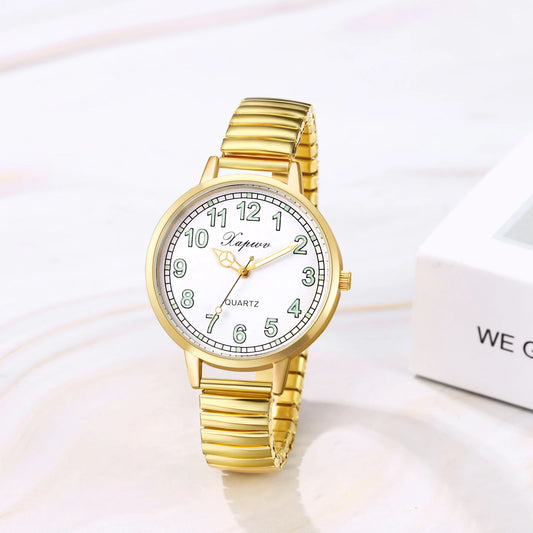 LANCARDO Elastic Women Watch Waterproof Luminous Scale and Hand Hard Steel Bracelet Elastic Strap Watch Simulates Quartz