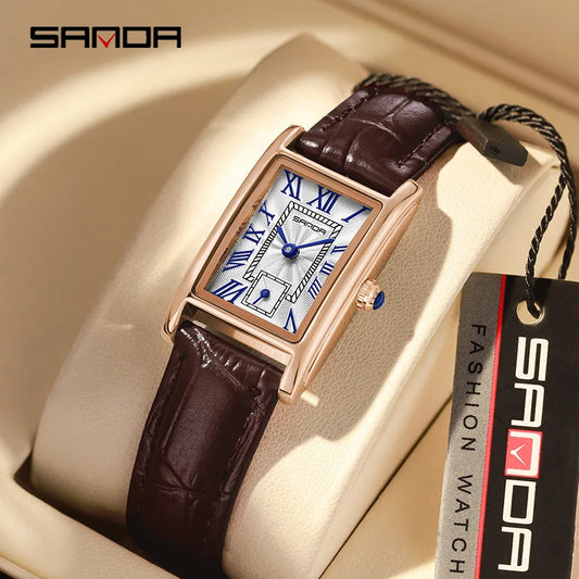 Sanda 1116 New Fashion 2023 Elegant Design Rectangle Dial Water Resistant Quartz Movement Business Women Analog Wrist Watch