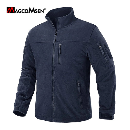 MAGCOMSEN Men's Fleece Jackets Fall Winter Cold Weather Thermal Safari Jackets Windproof Full Zip Jackets Field Work Outwear