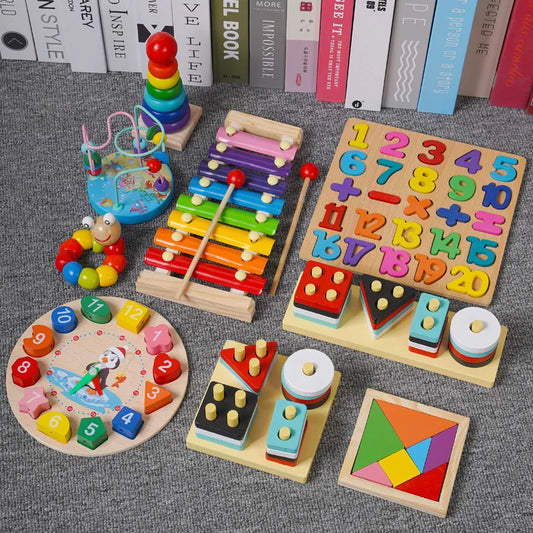 Baby Educational Toy Montessori Wooden 3D Toys Childhood Learning Kids Baby Colorful Wooden Blocks For Children Christmas Gift