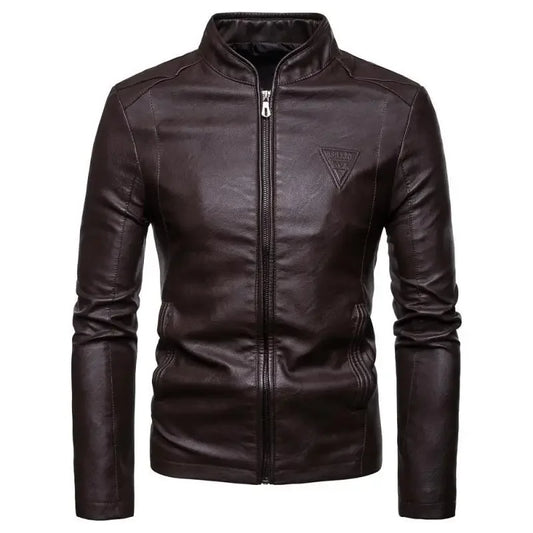 New Arrival Men's Korean Style Slim Fit Leisure Jacket Solid Color Motorcycle Pu Leather Coat For Casual Wear