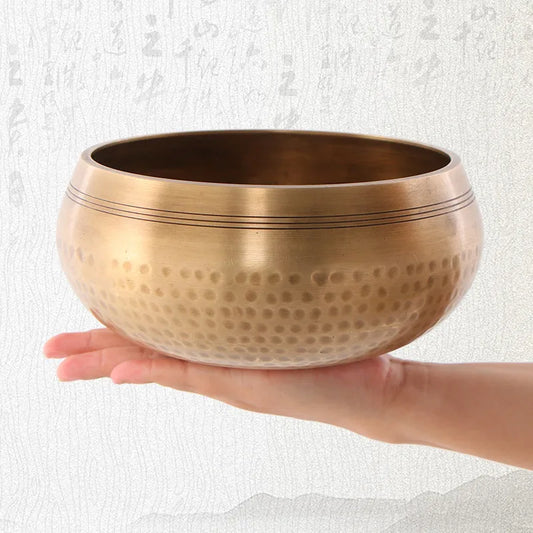 Nepal Handmade Tibet Buddha Sound Bowl with Leather Stick Yoga Meditation Chanting Brass Chime Handicraft Tibetan Singing Bowl