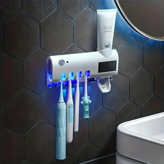 1pc toothbrush ultraviolet disinfection device, wall-mounted 4-slot solar toothbrush toothpaste bracket, bathroom accessories.