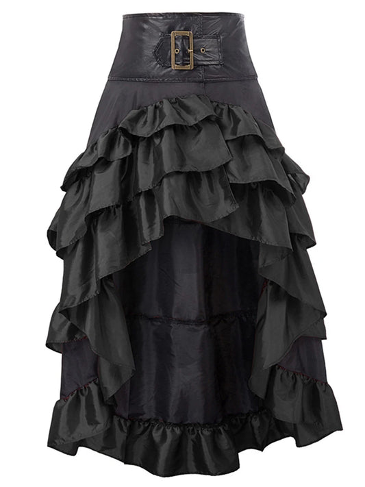 Women s Vintage Gothic Victorian Skirt High-Low Ruffle Medieval Renaissance Belted Skirt Steampunk Costumes