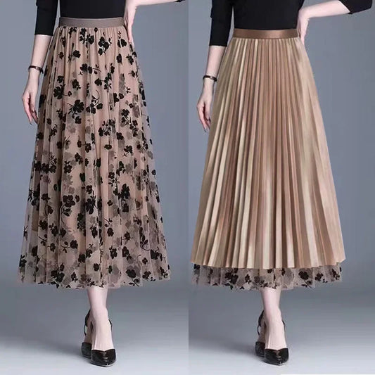 Korean Women Mesh Skirt Fashion Hook Flower Loose Midi Skirt Elegant Female Casual All Match Skirts Summer New