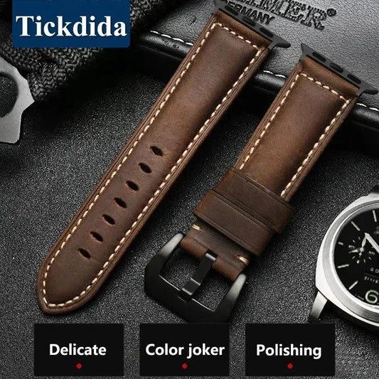 For Apple Watch Band High Quality Leather Strap Men for Series 10 9 7 8 56 SE Ultra 3 2 49mm 44mm 40mm Watch Band 45mm 41mm 42mm