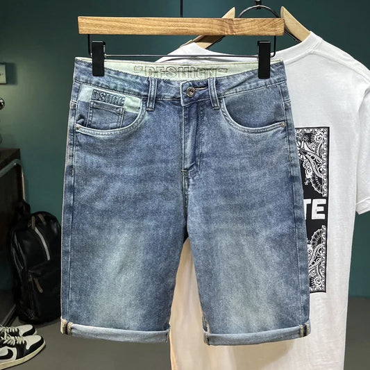 2024 Summer New Men's Denim Shorts Fashionable Embroidered Washed Style Casual Scene Suitable For All Ages