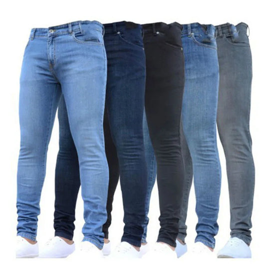 Fashion Men's Ripped Skinny Jeans Tight Leggings Vintage Wash Solid Slim Fit Pencil Denim Trouser