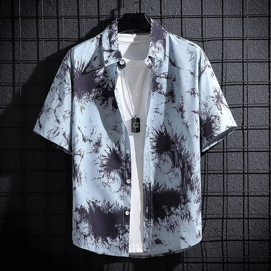 New men's short-sleeved printed shirt men and women casual beach clothes personality thin couple tops