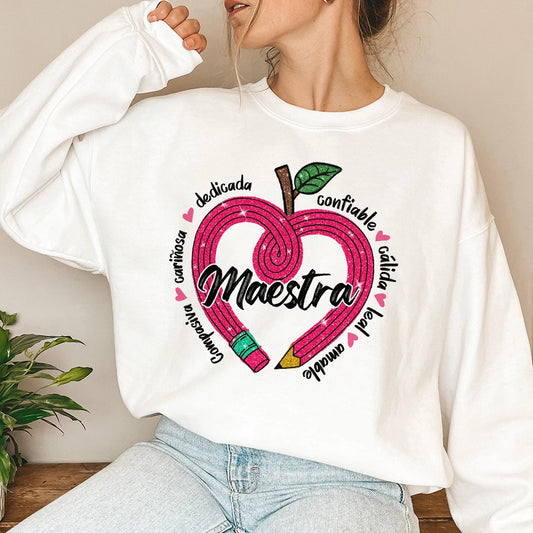 Casual Pencil&MAESTRA Print Teachers Girl Sweatshirt Casual Long Sleeve Women T-shirts Round Neck Hoodie Fashion Teacher Clothes