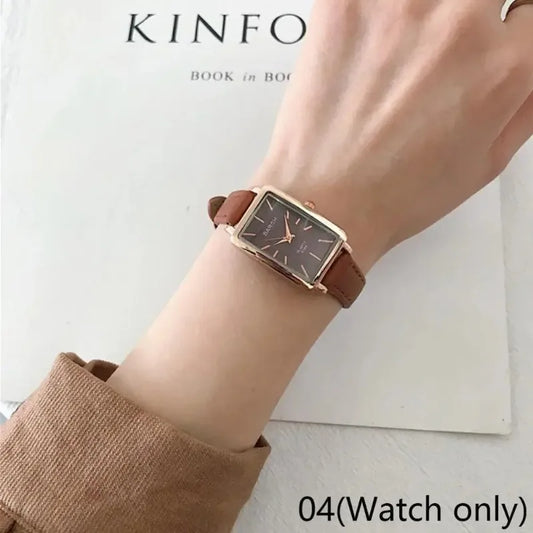 Women's Watches Casual Retro Luxury Fashion Retro Simple Chic Quartz Wristwatches Leather Strap Rectangle Watch Reloj Mujer