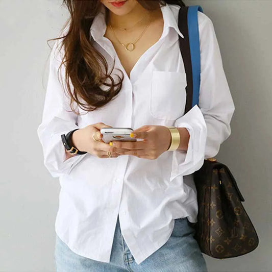 Blusas Casual Ladies Blouse Cotton White Shirt Women Fashion Long Sleeve Clothes Button Up Loose OL Style Women's Tops