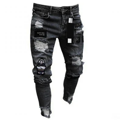 Punk Plus Size Pants Men Skinny Ripped Hole Patchwork Jeans Slim Pencil Denim Hip Pop Trousers Autumn Winter Streetwear Men's