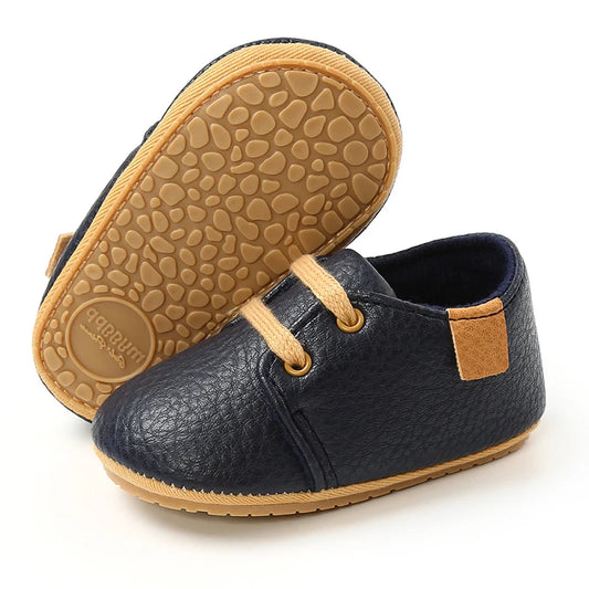 Newborn Baby Boy Girl Leather Shoes Infant First Walkers Footwear Rubber Non-slip Toddler Baby Retro Shoes 3 6 9 12 18M